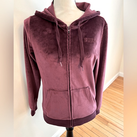 Victoria's Secret Tops - VS Pink Burgundy Velvet Hoodie-Small